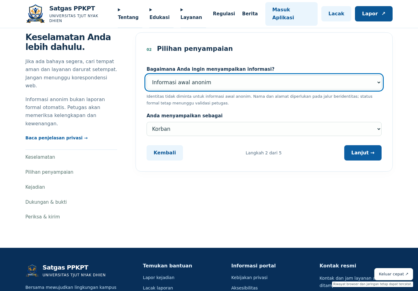 Langkah 2: cara pelaporan dan identitas