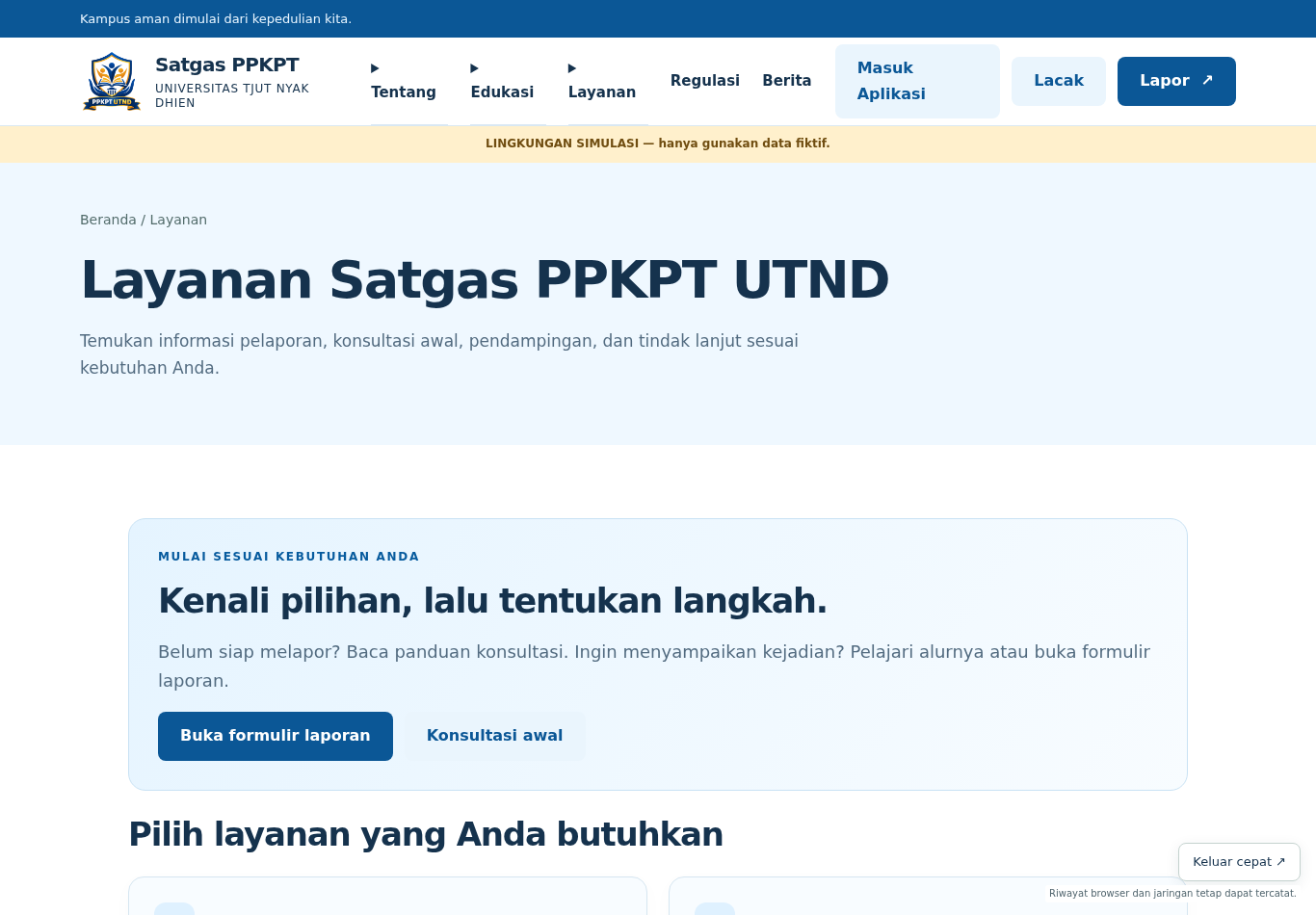 Pilihan Layanan Satgas PPKPT UTND