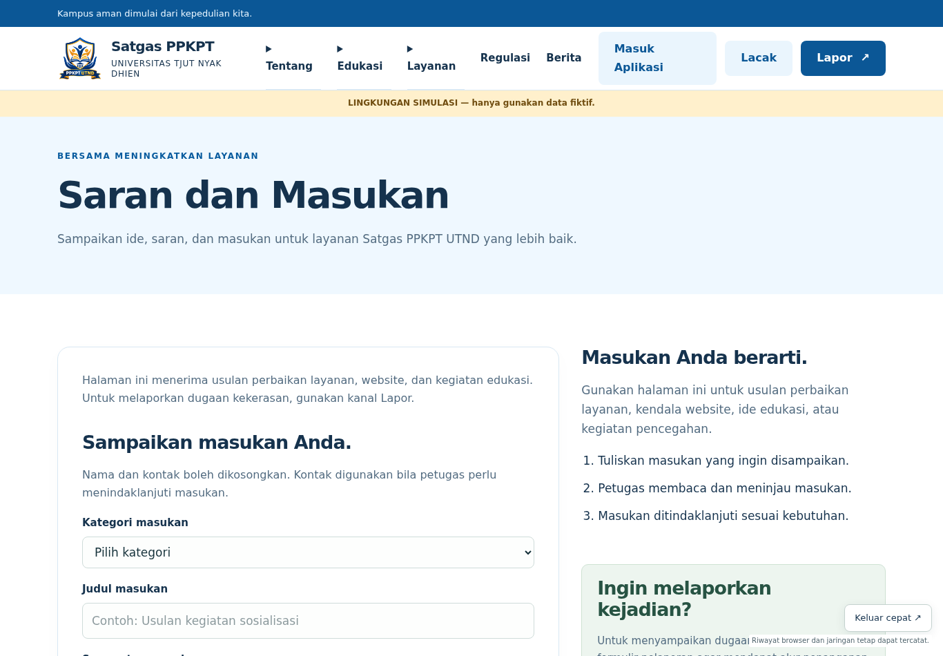 Formulir Saran dan Masukan