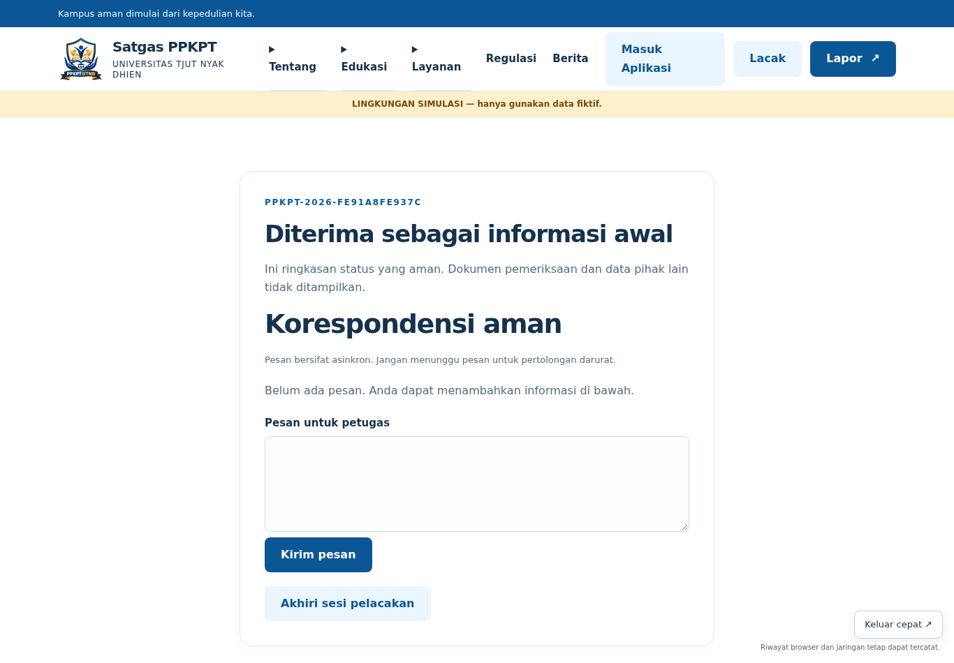 Status dan percakapan laporan contoh
